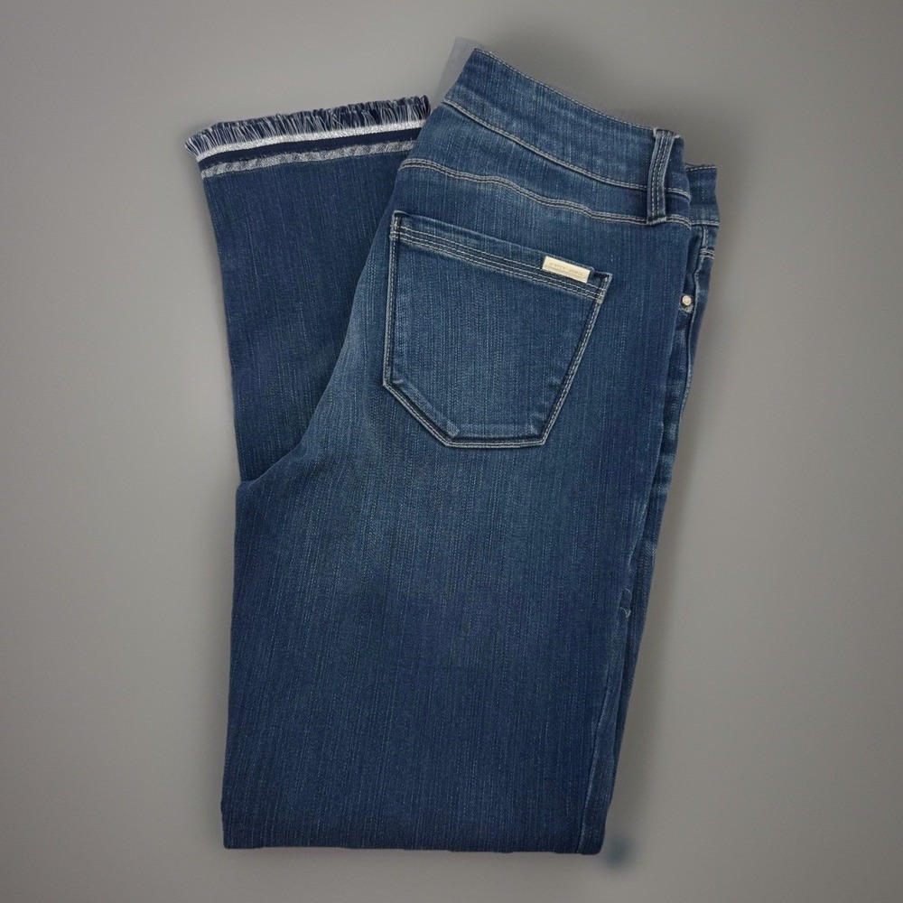 White House Black Market Slim Crop Jeans Womens 0R Fringe Hem Medium Wash NWT